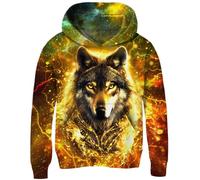 Fanient Pullover Ragazzi Ragazze Felpa con Cappuccio Bambini Fulmine Giallo Lupo Stampa Felpe Pullover in Pile Felpe Casual per Bambini 6-7 Anni L