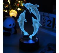 Fanimyholy Lampade 3D Illusione Delfino, Delfino Lampe Notturna Bambini, Luce Notturna per Bambini, 16 Colori Liberamente Selezionabili Alimentazione Tramite USB o Batteria Interruttore Touch, Regalo