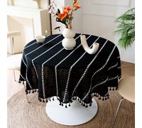 FANIVIN Tovaglia rotonda in cotone e lino per uso domestico Ideata per tavoli da pranzo e tavolini Lavabile in lavatrice Nero Diametro 200cm