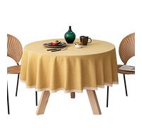 FANIVIN Tovaglia rotonda in cotone e lino Resistente all'acqua e alle macchie Facile da pulire giallo Diametro 240cm