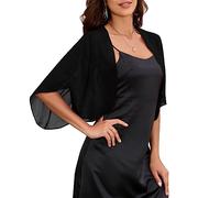 FANJABA Coprispalle da donna, in chiffon, a maniche corte, aperto sul davanti, leggero, corto, coprispalle per abito da sera, Nero, Length:46cm(18.11inch)