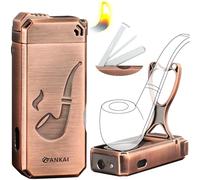 FANKAI Accendino per pipa, supporto integrato, attrezzi per la pulizia 3 in 1, butano ricaricabile, finestra a gas con fiamma morbida angolata, regalo per pipa butano non incluso