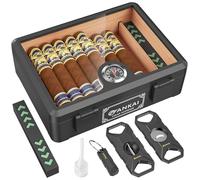 FANKAI Humidor per sigari, scatola per sigari con coperchio in vetro pieno con umidificatore e igrometro, custodia per sigari a prova di caduta, indeformabile, rivestimento in legno di cedro, scatola