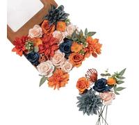 FANKO Fiori artificiali di rosa finta: fiori di seta arancione bruciato Dalia fiori artificiali bouquet di fiori finti autunnali per la decorazione fiori finti centrotavola bordeaux arancione rosa