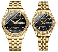 FANMIS Coppia di orologi per lui e per lei, unisex, in acciaio inossidabile, impermeabili, al quarzo, analogico, regalo per San Valentino per gli amanti (nero), nero, Orologio analogico