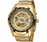 Fanmis mens scheletro orologio automatico dorato con cinturino in acciaio INOX