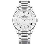 FANMIS Orologio analogico ultra sottile e facile da leggere per anziani, con cinturino in acciaio inox, con numeri grandi, impermeabile, luminoso, con cinturino elastico, Argento Verde Uomo