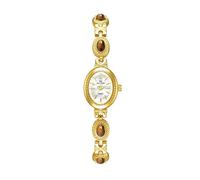 FANMIS Orologio da donna color oro con piccolo braccialetto vintage, elegante quadrante ovale in giada, orologio da polso al quarzo impermeabile, A Oro Bianco