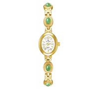 FANMIS Orologio da donna color oro con piccolo braccialetto vintage, elegante quadrante ovale in giada, orologio da polso al quarzo impermeabile, B Oro Bianco, Classico