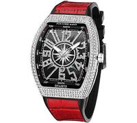 FANMIS Orologio da polso da uomo con teschio grande, con quadrante punk, con cinturino in pelle e calendario, al quarzo, sportivo, con quadrante, Argento rosso, Rettangolo Punk Diamante Orologio