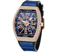 FANMIS Orologio da polso da uomo con teschio grande, rettangolare, stile punk, quadrante con diamanti, cinturino in pelle, calendario, sportivo, al quarzo, Colore: blu rosato., Rettangolo Punk Diamond