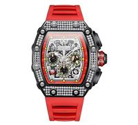 FANMIS Orologio da polso sportivo da uomo con cinturino in silicone stile punk con diamanti, Rosso e multicolore., cinturino