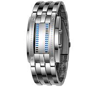 FANMIS - Orologio digitale creativo da uomo, design a matrice binaria blu, LED, classico, placcato nero, impermeabile, con retroilluminazione a LED, argento, digitale, movimento al quarzo