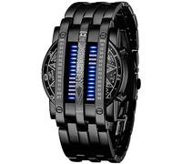 FANMIS Orologio digitale da uomo, creativo, con matrice binaria, con LED blu, alla moda, classico, placcato nero, impermeabile, con retroilluminazione a LED, X Nero Blu, Orologio da sera