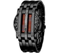 FANMIS Orologio digitale da uomo, creativo, con matrice binaria, con LED blu, alla moda, classico, placcato nero, impermeabile, con retroilluminazione a LED, X Nero Rosso, Orologio da sera