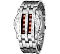 FANMIS Orologio digitale da uomo, creativo, con matrice binaria, con LED blu, alla moda, classico, placcato nero, impermeabile, con retroilluminazione a LED, X Rosso Argento, Orologio Drees