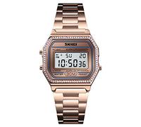 FANMIS Orologio digitale da uomo e donna, digitale, elettronico, quadrato, LED, sportivo, multifunzione, impermeabile, sveglia giornaliera, color oro, X Oro rosa, classico