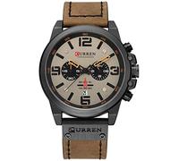 FANMIS Orologio sportivo da uomo, analogico, al quarzo, classico, cronografo, quadrante a sandwich, impermeabile, multifunzione, con cinturino in pelle, Nero e marrone., classico