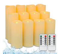 Fanna 12 Candele a LED Resistenti all'acqua con 2 Telecomandi, Candele Finte con Timer per Chiese e Matrimoni, Uso Esterno - Ø 5,5cm, H 12,5/15/ 18 cm