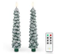 Fanna 2 Candele Led a forma di albero di Natale con Timer, Candele Coniche Natalizie a Batteria per l'inverno, Telecomando e Batterie incluse, Uso Interno - H 25cm