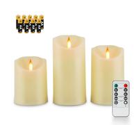 Fanna 3 Avorio Candele a LED Fiamme Dinamiche con Timer per Chiese e Matrimoni, Candele Finte in Plastica con Telecomando e Batterie, Uso Interno - H 10/12,5/15 cm
