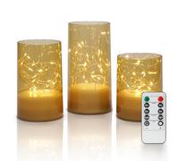 Fanna 3 Giallo Oro Mini Ghirlanda LED incorporate in candele a batteria con timer per Natale, Lanterne Led in plastica con Telecomando Uso Interno - H 10/12,5/15cm