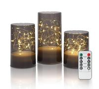 Fanna 3 Grigio Mini Ghirlanda LED incorporate in Candele a Batteria con Timer per Natale, Lanterne Led in Plastica con Telecomando Uso Interno - H 10/12,5/15cm