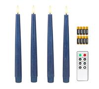 Fanna 4 Candele Coniche Led per Candeliere con Telecomando e Batterie, Candele con Timer per Natale e Avvento Uso Interno H 24,5cm - Blu Scuro