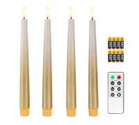 Fanna 4 Candele Coniche Led per Candeliere con Telecomando e Batterie, Candele con Timer per Natale e Avvento Uso Interno H 24,5cm - Grigio/Oro