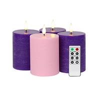 Fanna 4 Candele Led con Telecomando e Batteria per Avvento, Candele con Timer per Natale Decorazione Uso Interno - H 10cm - Rosa/Viola
