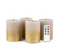 Fanna 4 Candele LED con Telecomando e Batteria per Matrimoni, Candele con Timer per Natale Decorazione Uso Interno - H 10 cm - Grigio/Oro