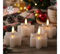 Fanna 4 Candele Natale LED a forma di Fiocco di Neve con Timer, Cera Candele Decorative per Avvento Uso Interno - 7 x 7 x 6 cm