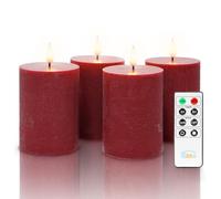 Fanna 4 Rosso Bordeaux Candele LED in Rustico con Telecomando e Batterie, Candele a LED Decorative con Timer per Avvento e Natale Uso Interno - H 10cm