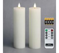 Fanna Set di 2 Candele bianche Pilastro LED a Pile Natale Decorazione luminosa design a righe Uso Interno, Batterie e Telecomando inclusi - D 5,5cm x H 20,5 cm