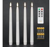 Fanna Set di 4 Candela a LED, Candele Lunghe Bianco Coniche con Telecomando e Batterie, Natale Decorazione luminosa Uso Interno H 28 cm