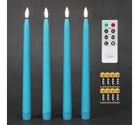 Fanna Set di 4 Candela a LED, Candele Lunghe Turchese Coniche con Telecomando e Batterie, Natale Decorazione luminosa Uso Interno H 28 cm