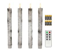 Fanna Set di 4 Candele Led Betulla Coniche con Telecomando e Batterie, Natale Decorazione luminosa Uso Interno H 25 cm