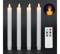 Fanna Set di 4 Candele Led Fiamma Oscillante, Candele Bianca Coniche con Telecomando e Batterie, Natale Decorazione luminosa Uso Interno H 24 cm