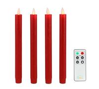 Fanna Set di 4 Candele Led Fiamma Oscillante, Candele Rosse Coniche con Telecomando e Batterieper Natale e Matrimonio, H 24 cm