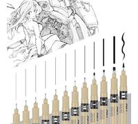 FANNAS Pennarello Nero Punta Fine 12 Pezzi Micron Pen Rapidograph Set Penne Pennarello Nero Tratto Pen Punta Fine Penne da Disegno Set Punta di Feltro,per Disegno,Fumetti e Disegno Tecnico