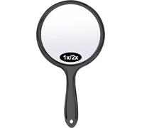 FANNAS Specchio Ingranditore, 1X/2X Specchio Trucco, Specchio Portatile con Manico, Specchio a Mano Nera, Specchietto Manuale Specchio Palmare su Due Lati, Vanity Mirrorper per la Casa e i Viaggi