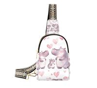 Fanny Pack in pelle nera con cuore di ippopotamo famiglia amore grande borsa a tracolla per viaggio, Famiglia ippopotamo Cuore amore, 1 size