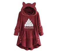 Fannyfuny Invernali Vestaglia Calda Con Orecchio Di Gatto Hoodie Da Casa Tenere Caldo Autunno Inverno Cappuccio Pile Donna Invernale a Maniche Lunghe Con Tasca Felpa Addensato Calda