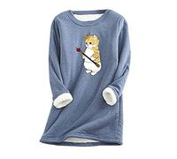 Fannyfuny Noi di Notte Camicia da Notte Camicia Donna Cute Cat Stampato Felpa in Pile Spessa O-Collo Caldo Top Camicia Casual Calda E Morbida Tunica Taglie Comode