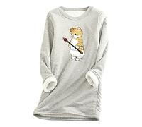 Fannyfuny Noi di Notte Camicia da Notte Camicia Donna Cute Cat Stampato Felpa in Pile Spessa O-Collo Caldo Top Camicia Casual Calda E Morbida Tunica Taglie Comode