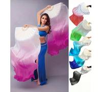 Fano di seta lungo, testa lunga, seta bifacciale, accessori da ballo per adulti, performance di danza quadrata, Yangko attorciglieto, fan allungato Blu reale + blu + bianco [1,5 m] mano destra,Blu rea