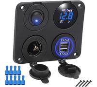 FanPaYY 4 in 1 Pannello Interruttori Per Auto Con Copertura Protettiva 12v, Doppio Caricatore USB, Voltmetro A Blu, Presa Accendisigari, Interruttore A Bilanciere ON/Off Per Auto, Barca, Camion