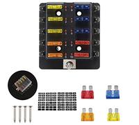 FanPaYY Portafusibili 12V Scatola, 10 Vie Porta Fusibili Distributore Corrente con indicatore, Portafusibile Lama per Auto, Barca, SUV, Camper, Moto