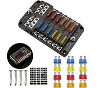 FanPaYY Portafusibili 12V Scatola, 12 Vie Porta Fusibili Distributore Corrente con indicatore, Portafusibile Lama per Auto, Barca, SUV, Camper, Moto