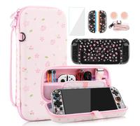 FANPL Custodia da trasporto carina per Nintendo Switch 2, kit di accessori per interruttore rosa con custodia rigida da viaggio con motivo floreale, cover Sakura glitterata, cinturino regolabile